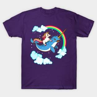 Unicorn Riding Narwhal Cute Magical T-Shirt